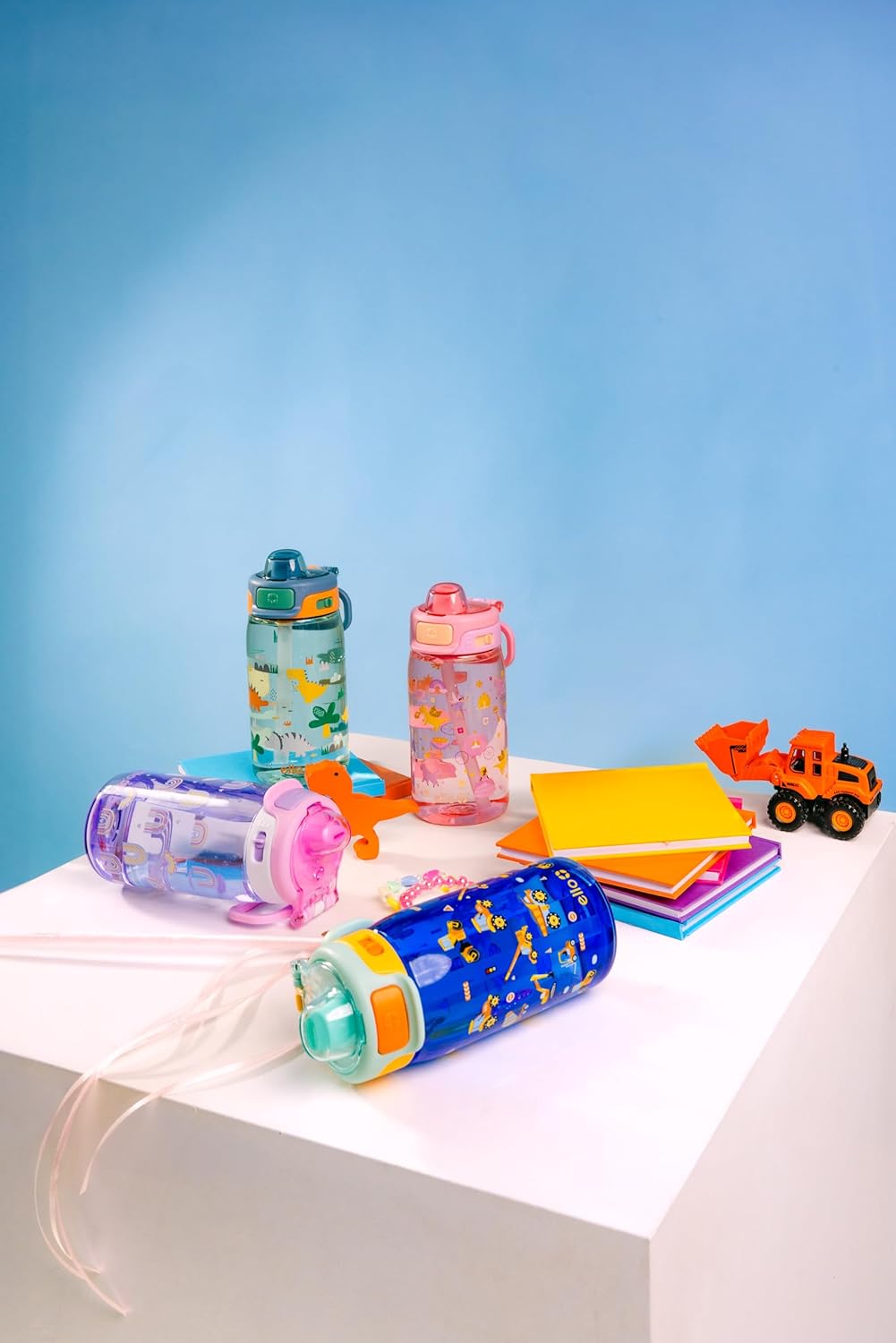 Ello Pop & Fill 16oz Tritan Plastic Kids Water Bottle with Quick Fill Lid | BPA Free Reusable Bottle with Leak Proof Straw and Chug Lid, Dishwasher Safe, Gift For Kids, Construction