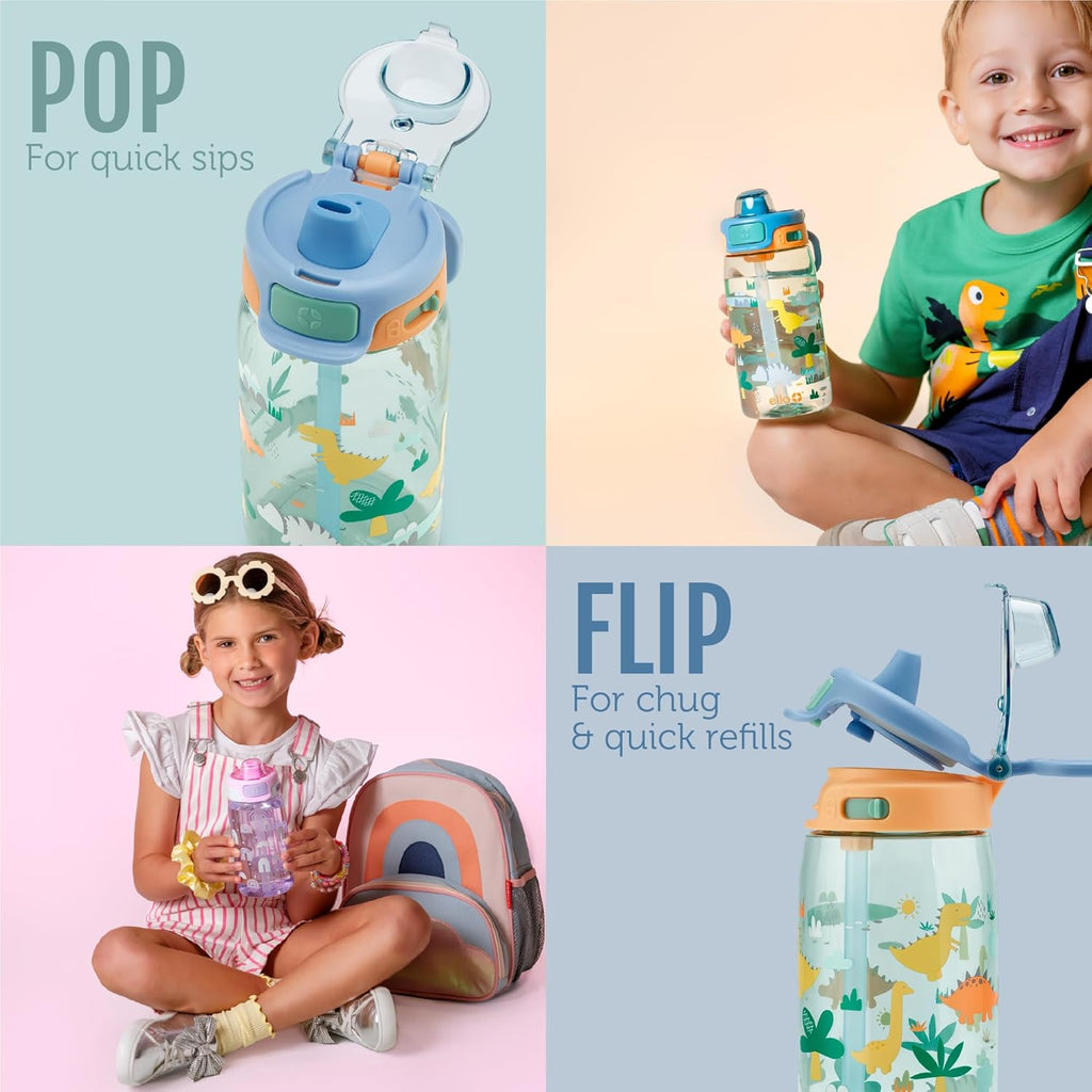Ello Pop & Fill 16oz Tritan Plastic Kids Water Bottle with Quick Fill Lid | BPA Free Reusable Bottle with Leak Proof Straw and Chug Lid, Dishwasher Safe, Gift For Kids, Construction