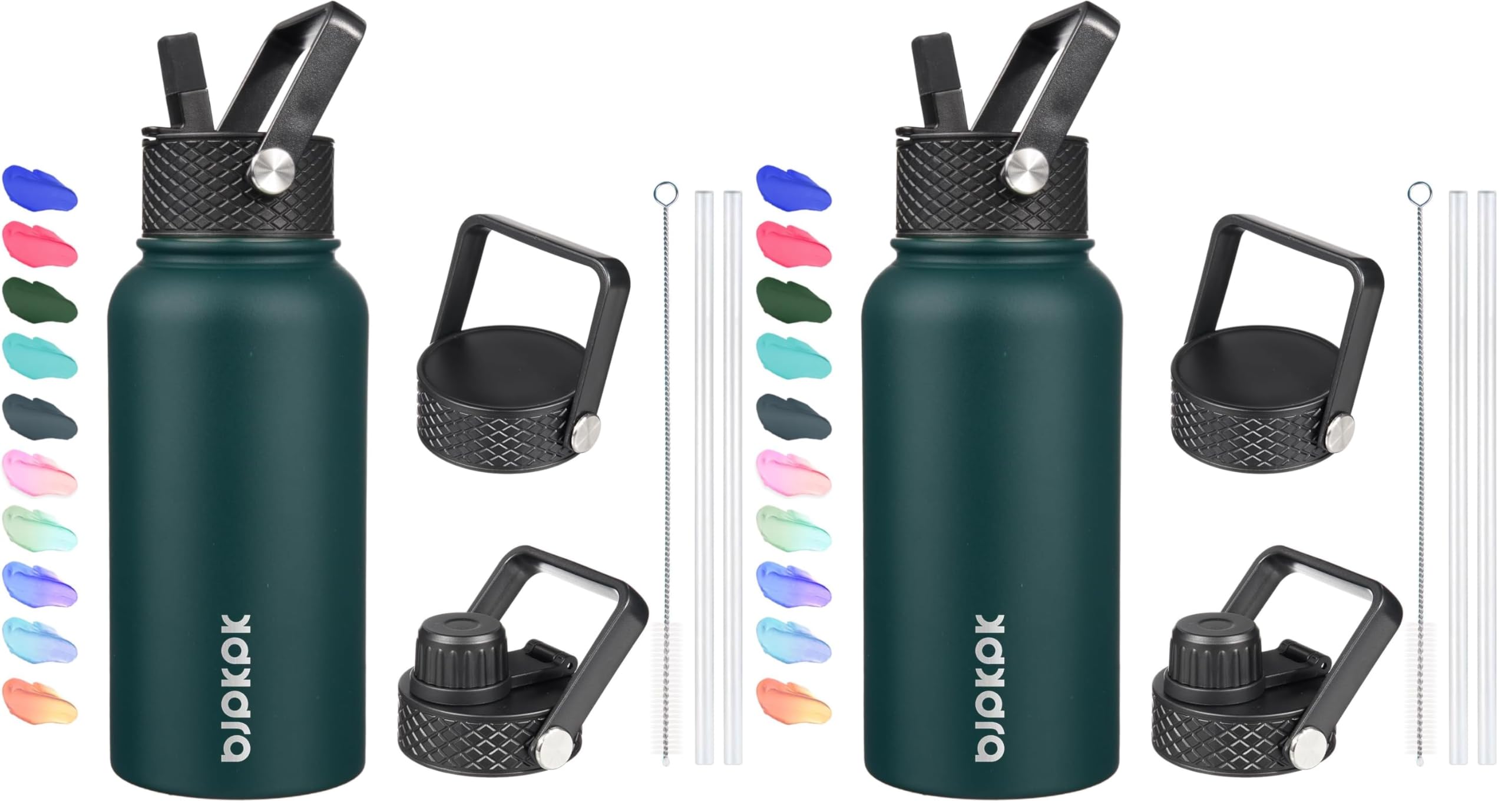 BJPKPK Insulated Water Bottles with Straw Lid, 18oz Stainless Steel Metal Water Bottle, Cold Hot Thermo with 3 Lids, Leak Proof BPA Free Travel Cup, Wide Mouth Flasks, Thermo-Ocean Dream