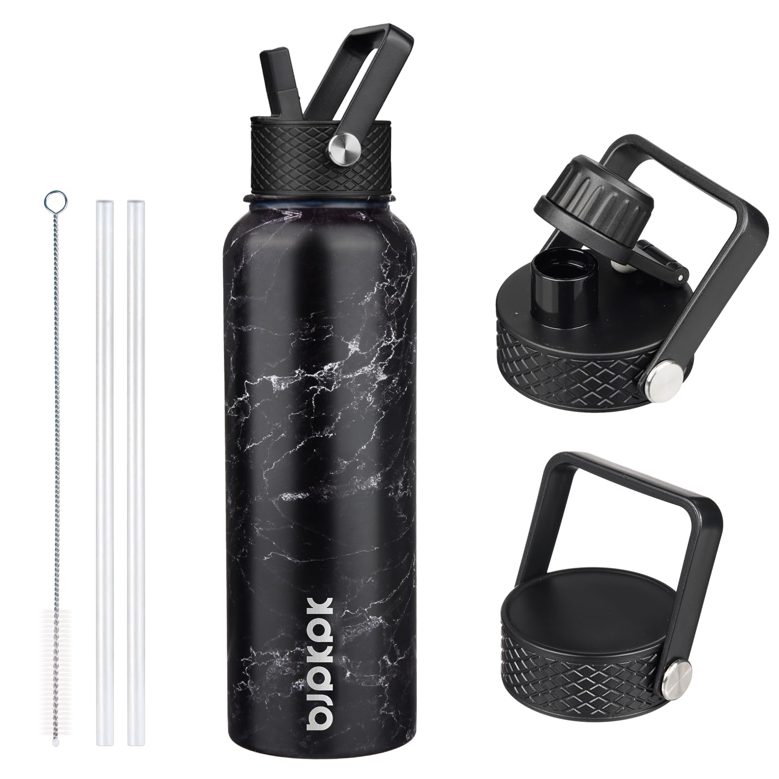 BJPKPK Insulated Water Bottles with Straw Lid, 18oz Stainless Steel Metal Water Bottle, Cold Hot Thermo with 3 Lids, Leak Proof BPA Free Travel Cup, Wide Mouth Flasks, Thermo-Ocean Dream