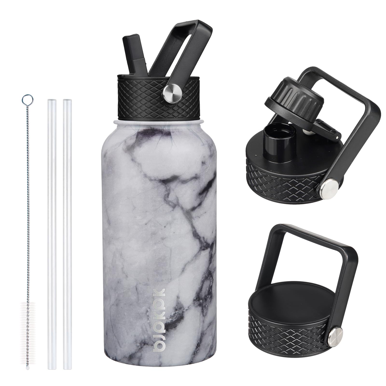 BJPKPK Insulated Water Bottles with Straw Lid, 18oz Stainless Steel Metal Water Bottle, Cold Hot Thermo with 3 Lids, Leak Proof BPA Free Travel Cup, Wide Mouth Flasks, Thermo-Ocean Dream