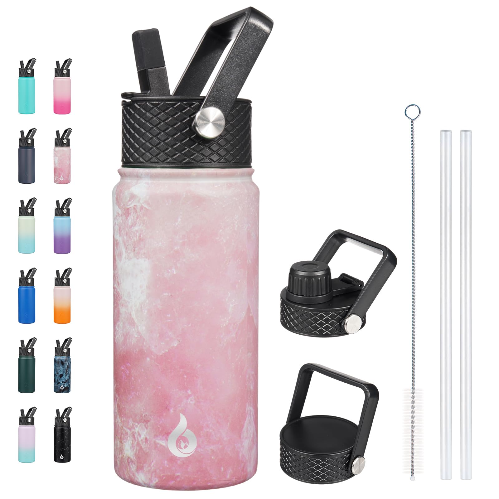 BJPKPK Insulated Water Bottles with Straw Lid, 18oz Stainless Steel Metal Water Bottle, Cold Hot Thermo with 3 Lids, Leak Proof BPA Free Travel Cup, Wide Mouth Flasks, Thermo-Ocean Dream