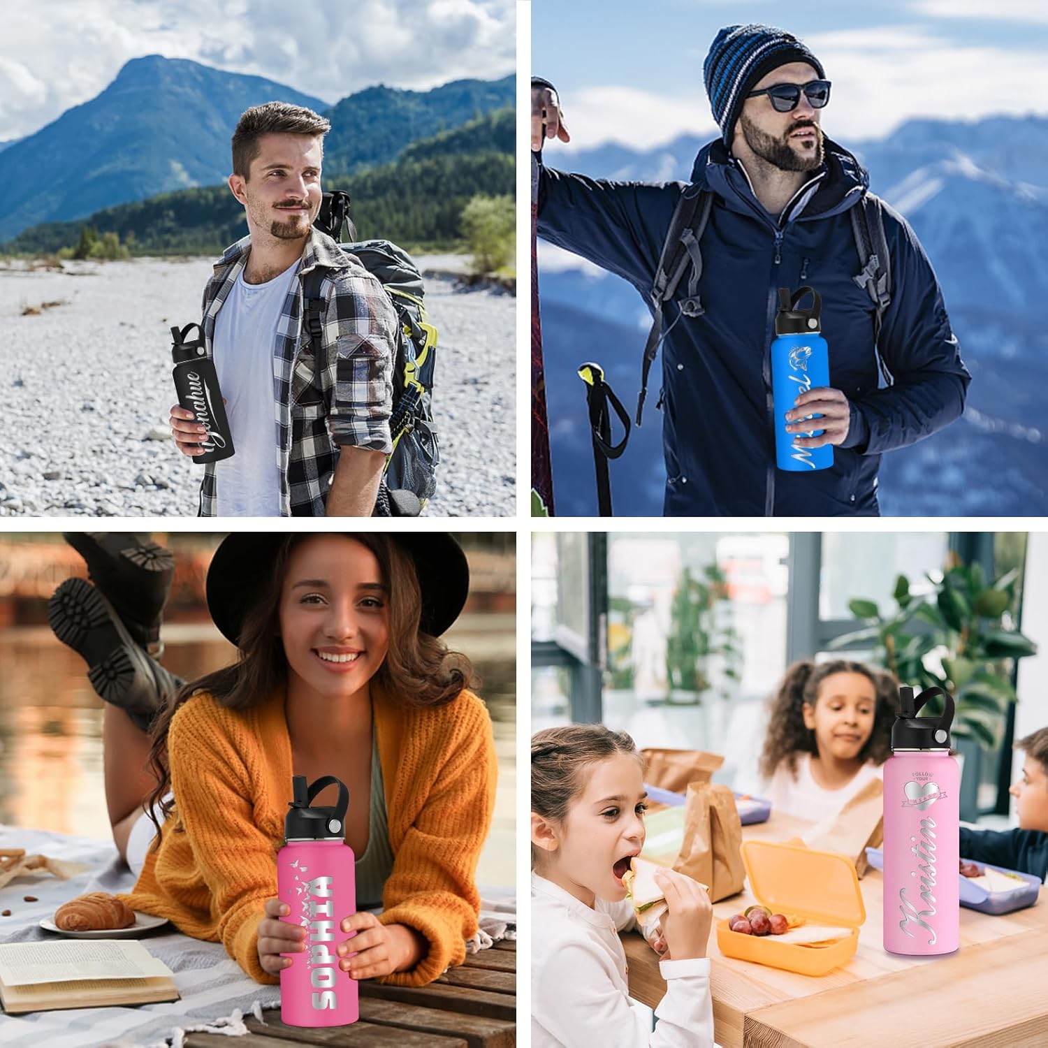 Custom Water Bottles Personalized with Straw Lid 12/18/24/32/40 oz Customized Stainless Steel Water Bottle with Engraved Names Double Wall Insulated for School Sports