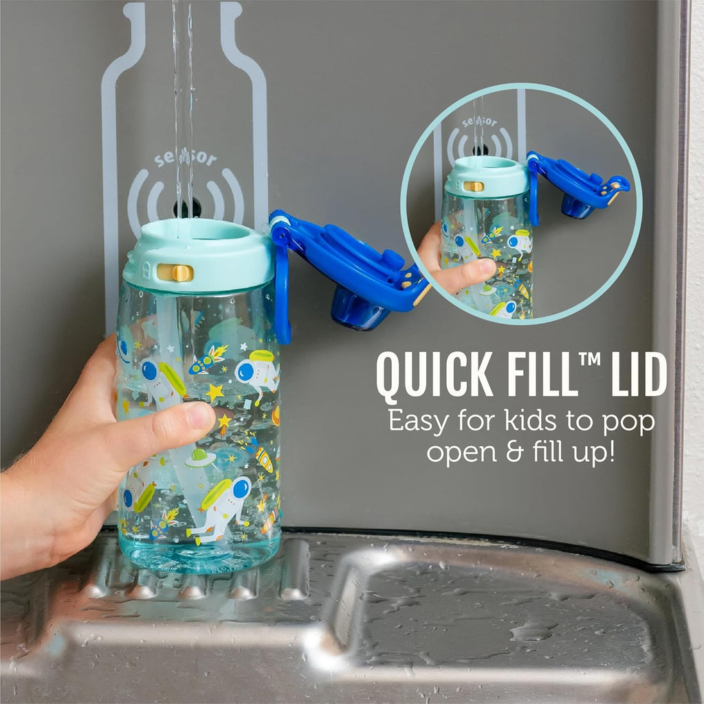 Ello Pop & Fill 16oz Tritan Plastic Kids Water Bottle with Quick Fill Lid | BPA Free Reusable Bottle with Leak Proof Straw and Chug Lid, Dishwasher Safe, Gift For Kids, Construction