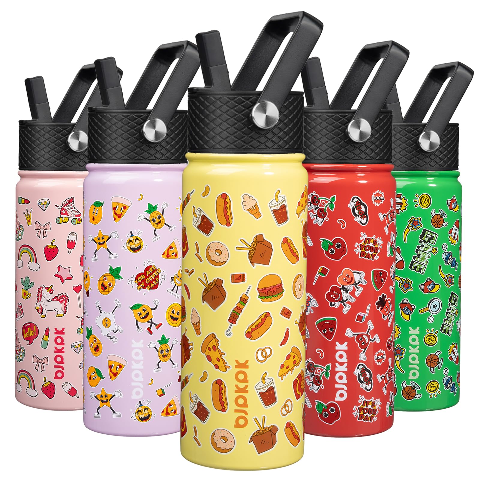 BJPKPK Insulated Water Bottle with Straw Lid, 15 oz Stainless Steel Metal Water Bottles, Reusable Leak Proof BPA Free Thermo, Flask, Cups - Lavender