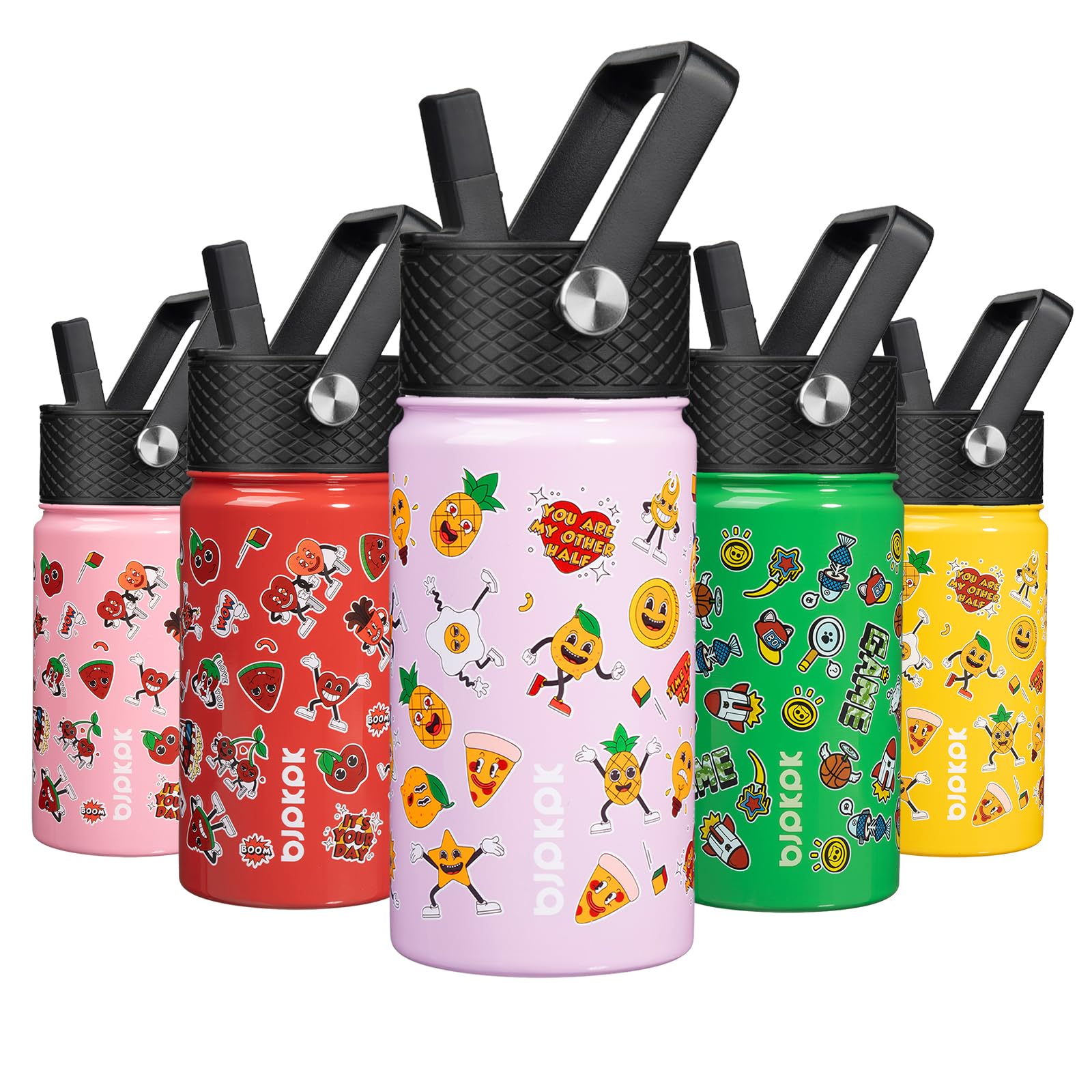 BJPKPK Insulated Water Bottle with Straw Lid, 15 oz Stainless Steel Metal Water Bottles, Reusable Leak Proof BPA Free Thermo, Flask, Cups - Lavender