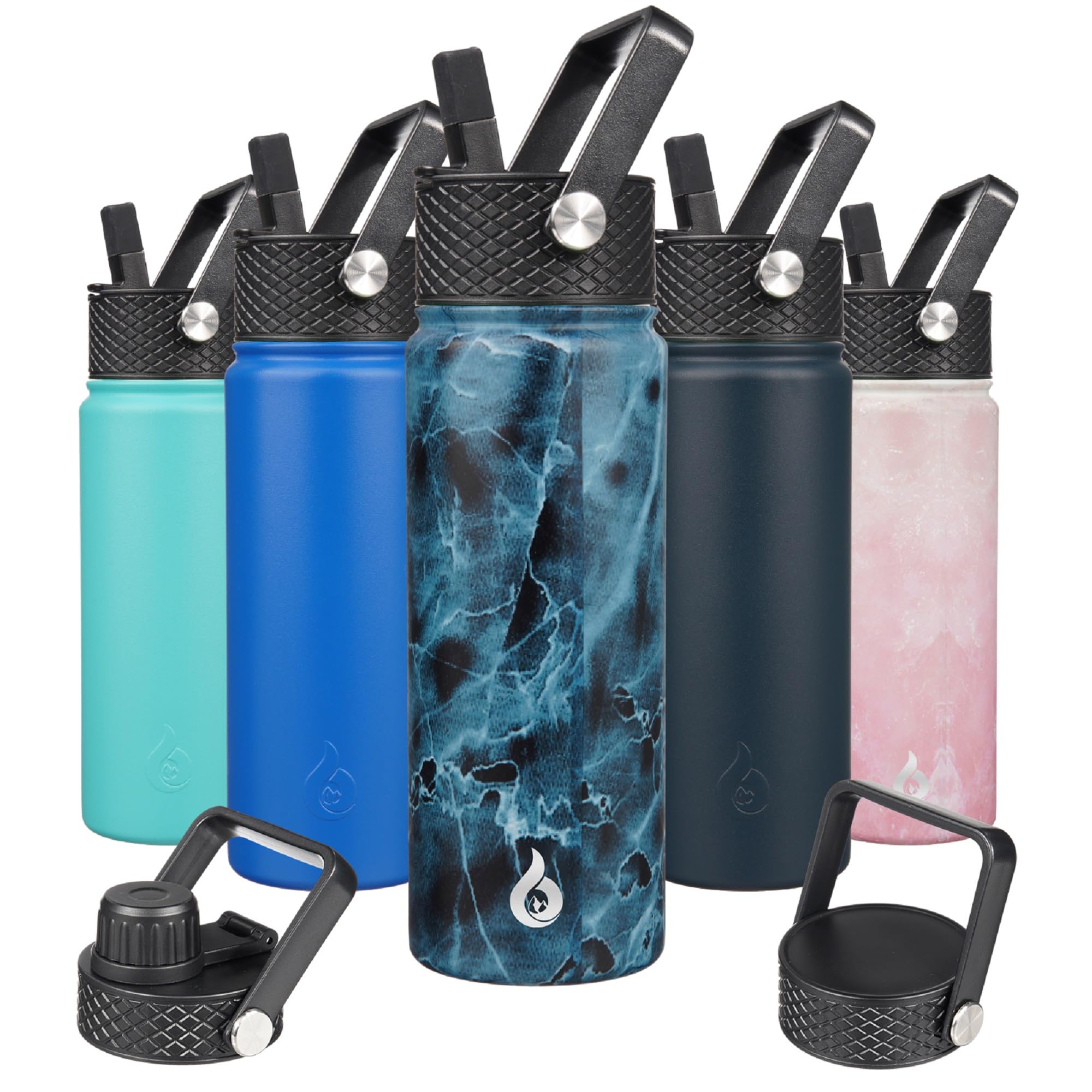 BJPKPK Insulated Water Bottles with Straw Lid, 18oz Stainless Steel Metal Water Bottle, Cold Hot Thermo with 3 Lids, Leak Proof BPA Free Travel Cup, Wide Mouth Flasks, Thermo-Ocean Dream