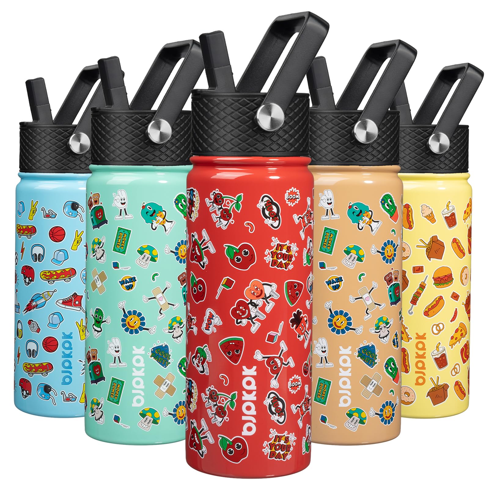 BJPKPK Insulated Water Bottle with Straw Lid, 15 oz Stainless Steel Metal Water Bottles, Reusable Leak Proof BPA Free Thermo, Flask, Cups - Lavender