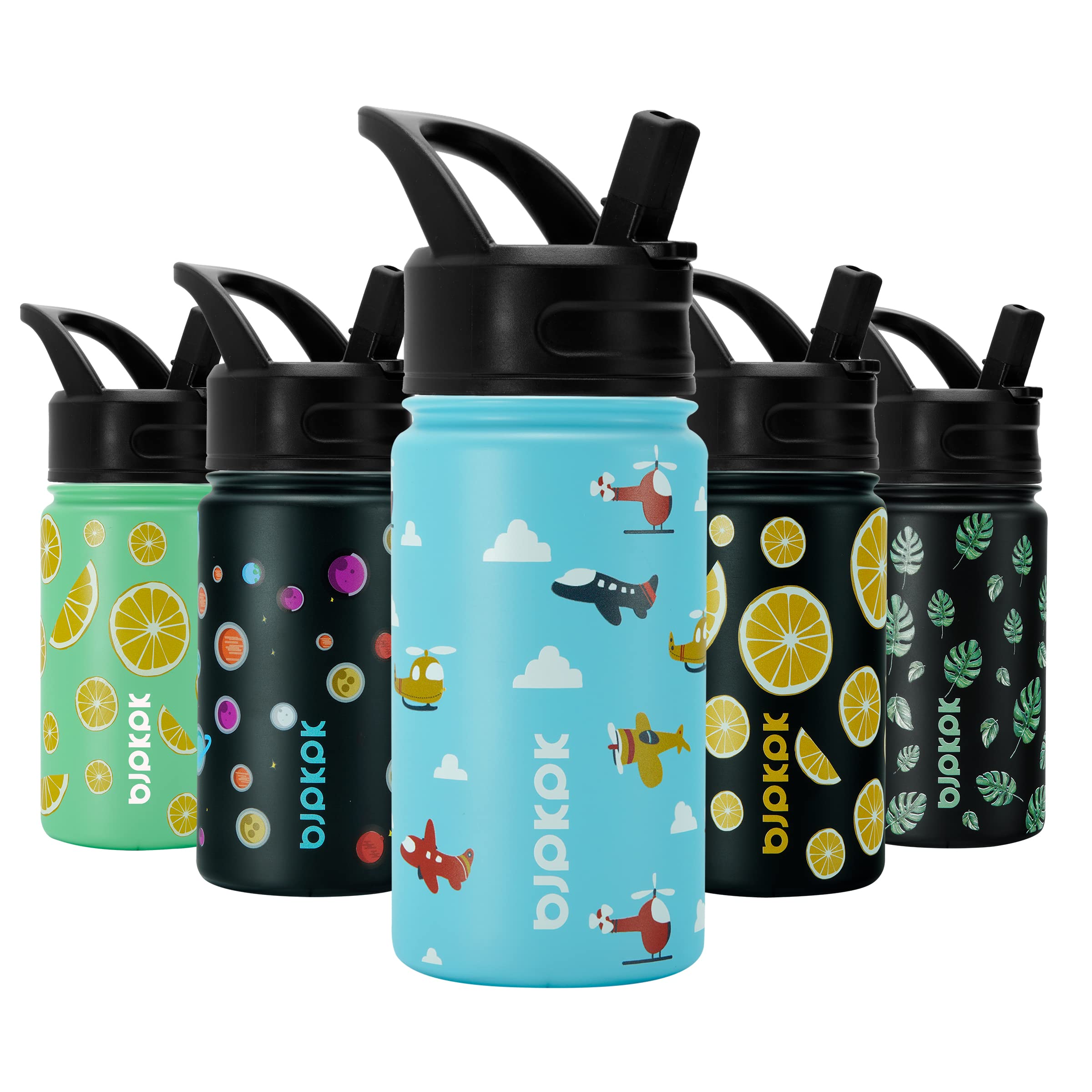 BJPKPK Insulated Water Bottles with Straw Lid, 18oz Stainless Steel Metal Water Bottle, Cold Hot Thermo with 3 Lids, Leak Proof BPA Free Travel Cup, Wide Mouth Flasks, Thermo-Ocean Dream