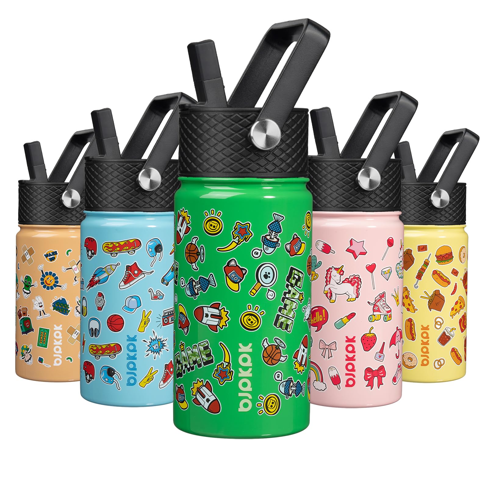 BJPKPK Insulated Water Bottle with Straw Lid, 15 oz Stainless Steel Metal Water Bottles, Reusable Leak Proof BPA Free Thermo, Flask, Cups - Lavender